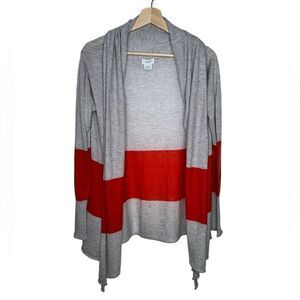 Club Monaco M/L Cashmere orange‎ stripe Waterfall Open Cardigan knit Sweater